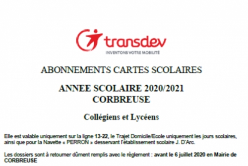 CARTES SCOLAIRES TRANSPORTS 2020/2021 CARTES SCOLAIRES TRANSPORTS 2020/2021