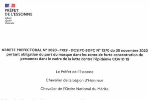 COVID 19 - ARRETE PREFECTORAL PORTANT OBLIGATION DU PORT DU MASQUE COVID 19 - ARRETE PREFECTORAL PORTANT OBLIGATION DU PORT DU MASQUE
